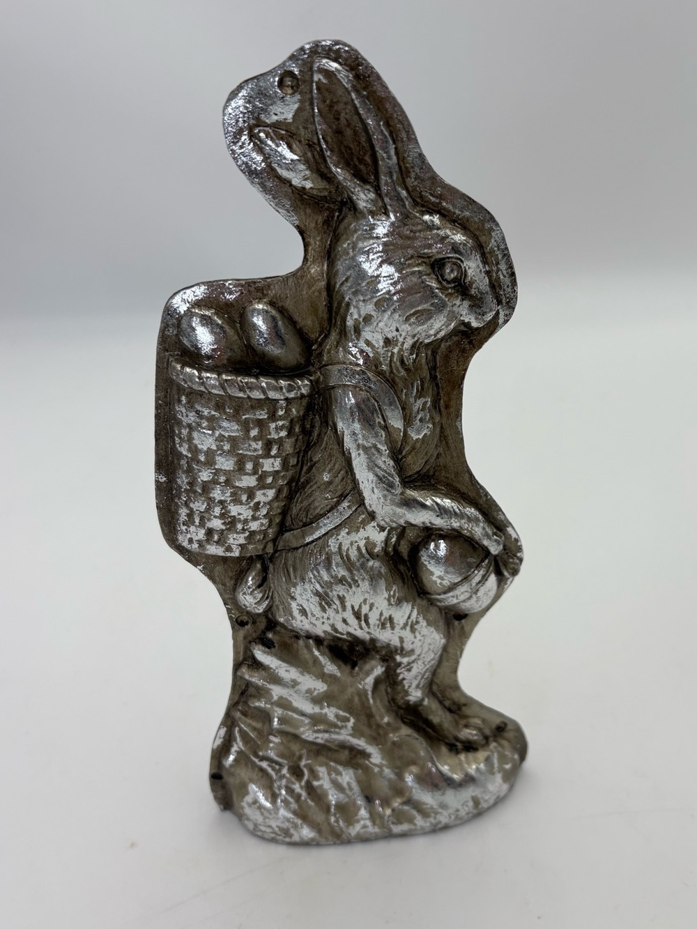 Silver Tone Easter Bunny Faux Chocolate Mold Decorative Accent